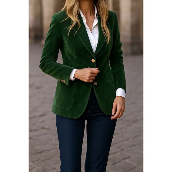 Talbots Forest Green Velvet Blazer | Tailored Fall Classic | Preppy Equestrian - Picture 1 of 16